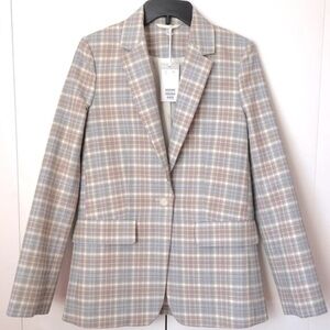 COS Checked Plaid Wool Blend One Button Tailored Blazer
